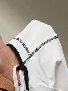 Amplova Women's Colorblock Cutout Sexy Athletic Romper Jumpsuit Workout Gym Fitness White And Black Backless Fashion Casual Sport Wear - White - View 11