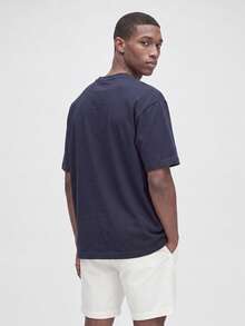 Nelvento Soul Men's Dumbbell Print Loose Round Neck Short Sleeve Sports T-Shirt Workout Tops Breathable, Gym - Navy Blue - View 2