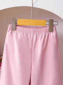 Back To School Young Girl Xiyin 4-7Y 2-Piece Set, 3D Ribbon Bow Detail Puff Long Sleeve Blouse Top With Pink Wide Leg Pants, Spring/Autumn Cute Sweet Fashion Princess Style Outfit, Y2K Aesthetic Daily Campus Play Casual Set - Pink - View 9
