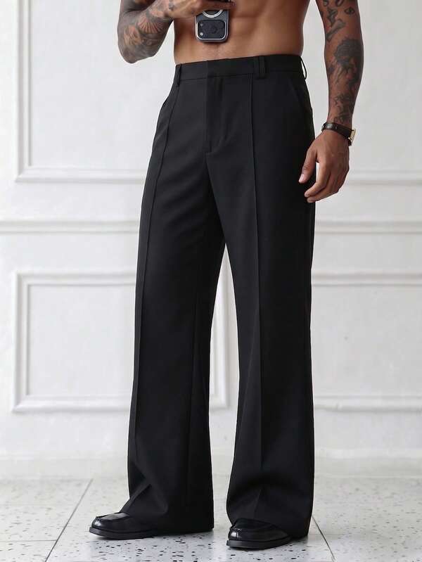 HUEFORM Men's Old Money Retro Black Fashion Commuter Relaxed Fit Wide Leg Flare Pants,.Wrinkle-Resistant Fabric, Easy To Care For-A Must-Have Item