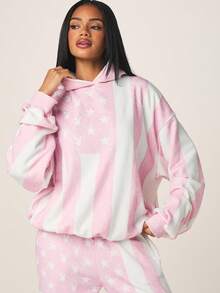Missguided x Playboy Oversized Street Wear Y2k Hoodie With Star Print All Over Pattern Drawstring Hood And Centre Pocket Casual Comfort Wear Independence Day Travel Pink - Multicolor - View 5