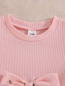 SHEIN 女嬰休閒可愛極簡刺繡網布套裝，長袖羅紋春秋短款寬鬆洋裝，適合室內/戶外活動與購物 - 粉色 - 查看 7