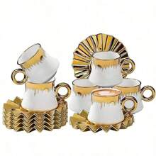 3.2oz/90ml Tea Cup Set, Coffee Cup, Espresso Cup Set, Suitable For Afternoon Tea - White gold - View 9