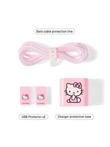 HELLO KITTY AND FRIENDS | SHEIN 3件組數據線保護套，適用於充電器，櫻桃印花圖案，充電器保護套（不含數據線） - 粉色 - 查看 5