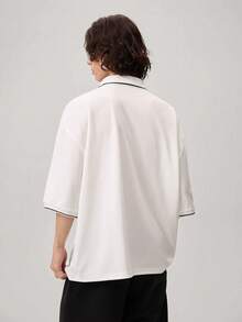 Men's Casual Letter Print Polo Shirt, Summer - White - View 3