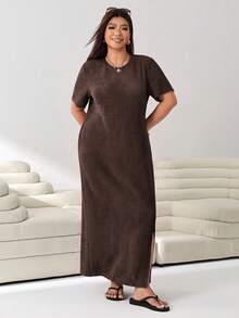 Solflare Chocolate Brown Plus Size Dress - Chocolate Brown - View 5