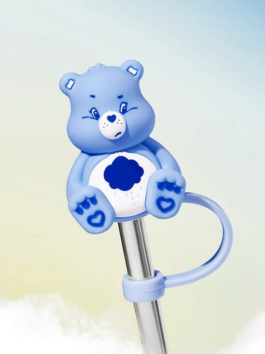 SHEIN X Care Bears 1個矽膠熊圖案吸管套(不含吸管),Cheer Bear,禮物 - 藍色 - 查看 1