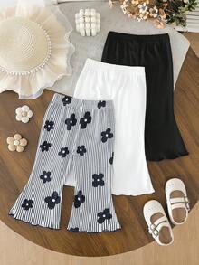 SHEIN 3pcs/Pack Baby Girl Solid Color Long Pants Minimalist Suitable For Outings Spring Fall Comfortable Style, Casual Daily Wear - Multicolor - View 2