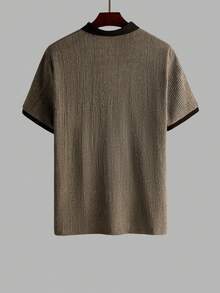 Manfinity Homme 男士雙色提花 Polo 衫，紋理雙色條紋對比領休閒上衣，日常通勤與休閒必備 - 彩色 - 查看 2