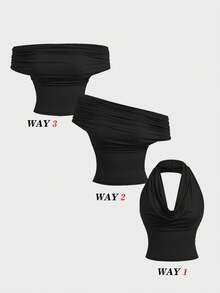 SHEIN MOD 2件組 女款三種穿法休閒純色修身上衣，C - 軍綠色 - 查看 5