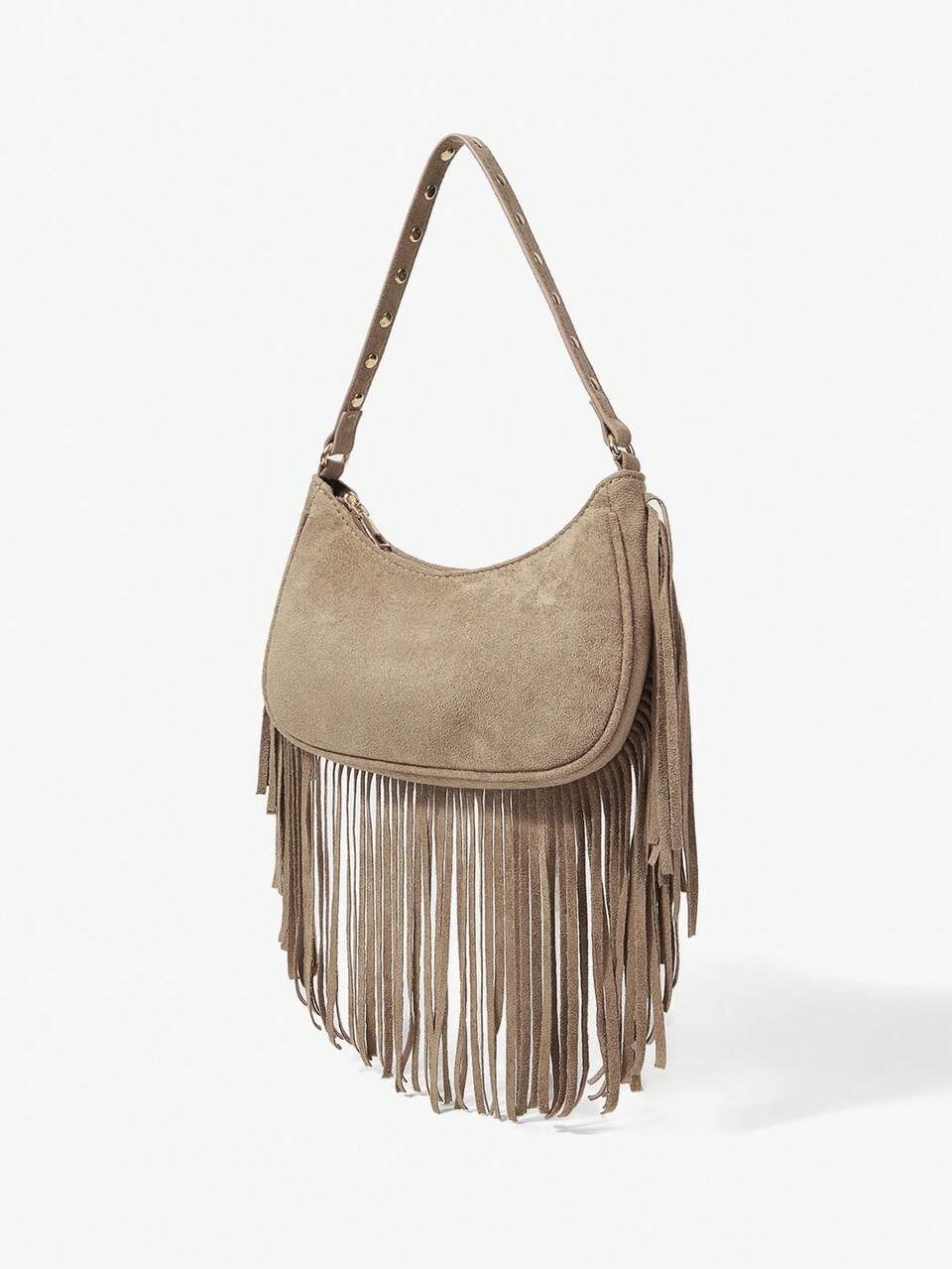 SHEIN Maija Women's Fashionable Personalized Simple Versatile Street Retro Fringed Rivet Suede Shoulder Bag, Daily Shopping Dating Music Festival