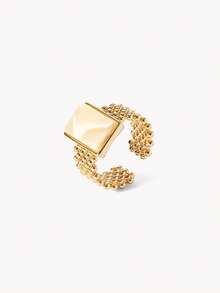 Opalesca Beberapa Cincin Minimalis Geometris Berlapis Emas 18k dengan Hiasan Zirkonium Linier - Yellow Gold - View 10