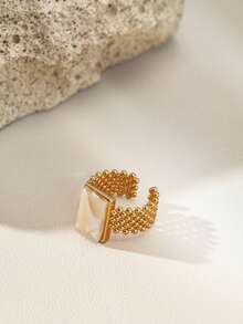 Opalesca Beberapa Cincin Minimalis Geometris Berlapis Emas 18k dengan Hiasan Zirkonium Linier - Yellow Gold - View 8