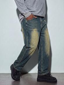 Modcrash Jeans de mezclilla desgastados y lavados para hombres de talla grande, estilo casual de calle universitaria - Azul - Ver 6