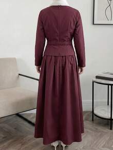 Solavon Women's Solid Color Pleated Casual Modest Elegant Party Everyday Bday Autumn Long Dress Dark Red - Burgundy - View 3
