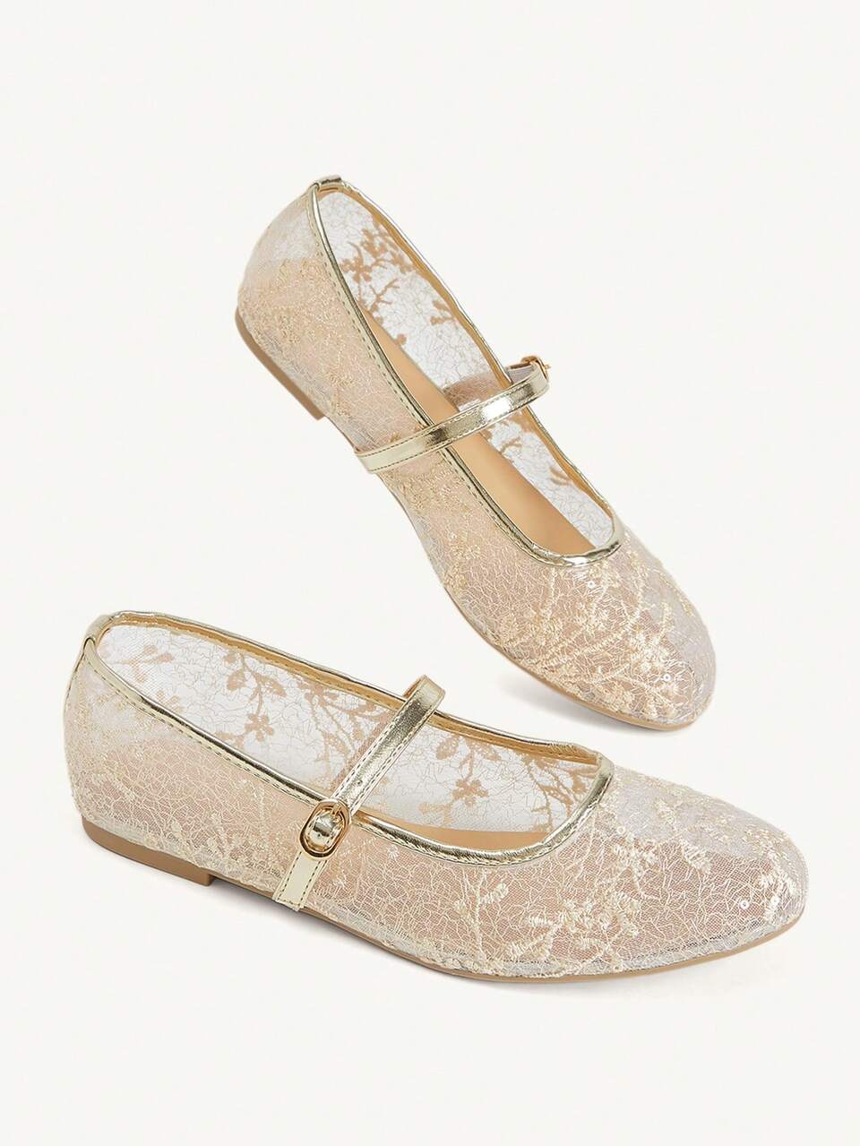 CUCCOO CHICEST Lace Mesh Mary Jane Shoes Women's Summer, Breathable Buckle Flats, Daily Commuting Dating Gentle Shoes