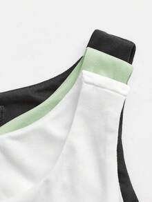SHEIN BASICS 3件組休閒極簡基本款純色圓領無袖修身女款連身衣 夏季服裝 日常辦公穿搭 白色、淺灰色、黑色 - 綠色 - 查看 5
