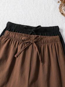 SHEIN 青少年女孩休閒百搭純色直筒長褲 - 咖啡棕 - 查看 6