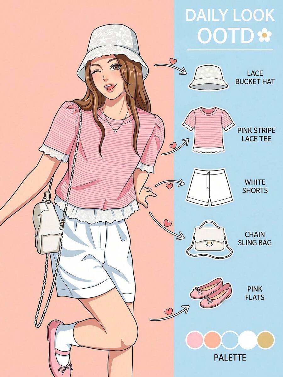 DAZY Áo thun nữ tay ngắn kẻ sọc phối ren và bèo nhún phong cách Hàn Quốc cho mùa hè - Hồng - Xem 1