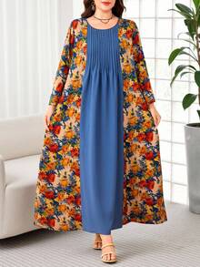 Lacomfia Vestido casual con estampado, patchwork y unicolor, manga 3/4, corte holgado regular, talla grande para primavera/verano - Multicolor - Ver 4
