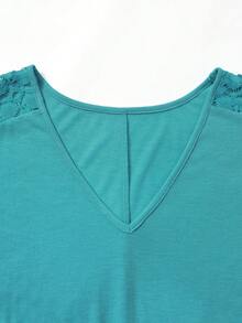 Rusticease Plus Size Summer Casual Lace Patchwork Dress - Blue - View 4