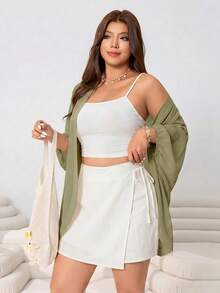 Solflare Plus Size Solid Color Batwing Sleeve Lightweight Jacket Fall - Army Green - View 4