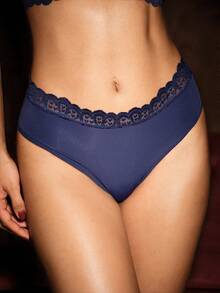Bella Beso Lace Solid Color Comfortable Breathable Women's Lingerie Set - Royal Blue - View 8