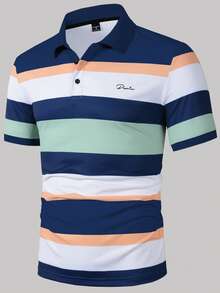 Manfinity Homme 男士夏季休閒拼色條紋 Polo 衫 - 彩色 - View 4