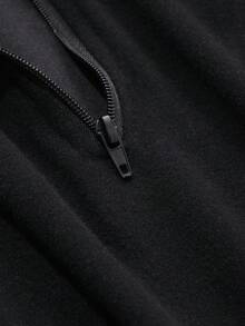 DAZY 女式修身立领 T 恤，半扣门襟，装饰接缝细节，秋季服装学院风上衣，长袖女式上衣 - 黑色 - 查看 8