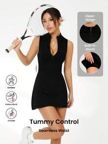 CourtClass CourtClass 2pcs Seamless Black Sports Dress Set Athletic Dress - Black - View 2