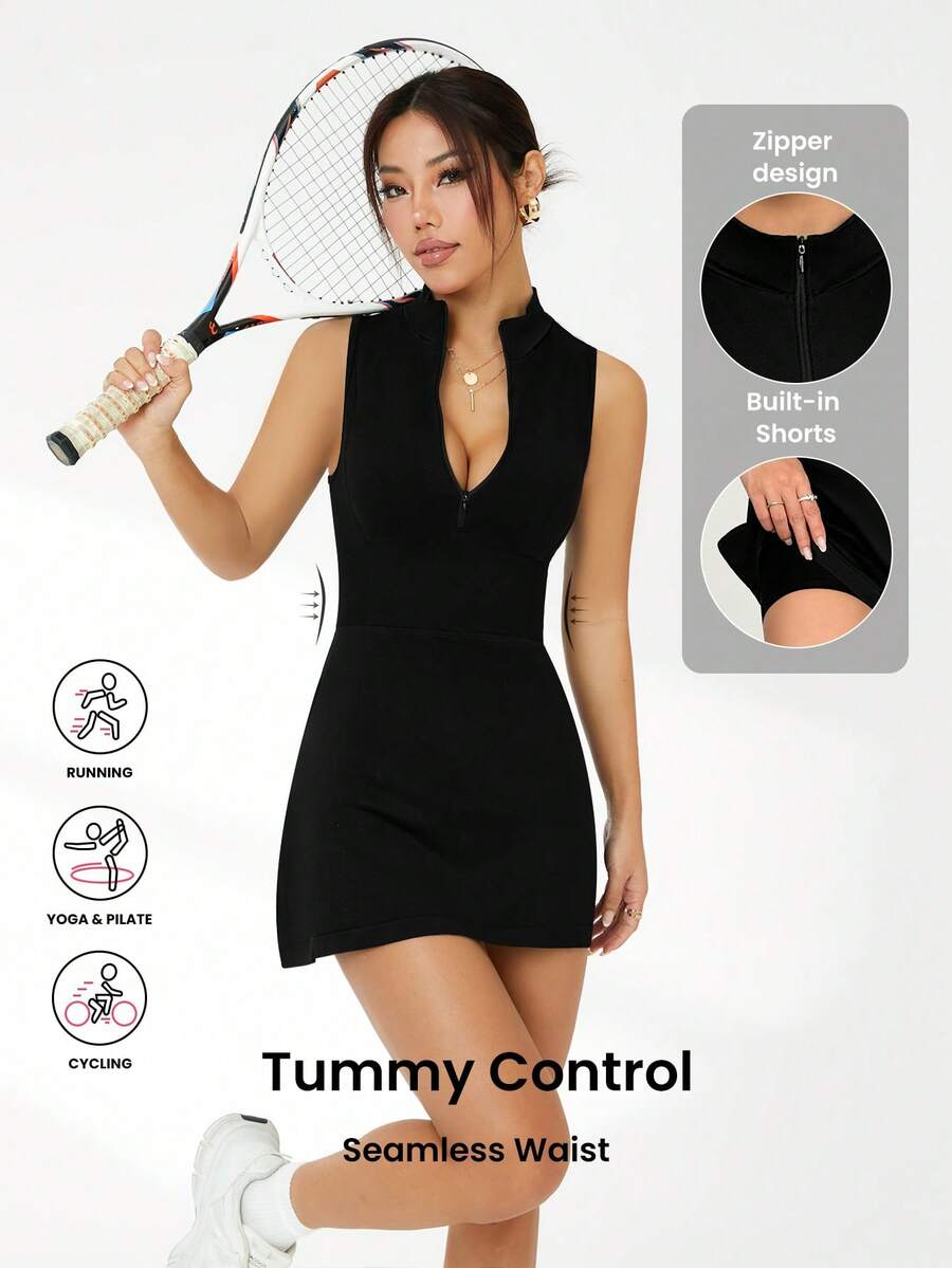 CourtClass CourtClass 2pcs Seamless Black Sports Dress Set Athletic Dress