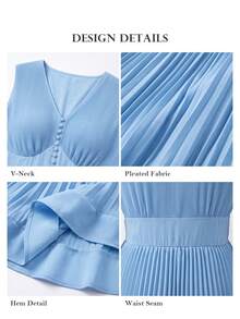 ELLERISSA Vestido midi con cuello en V sin mangas, plisado y con volantes, con botones delanteros y dobladillo con volantes, en talla grande azul cielo - Azul - Ver 7
