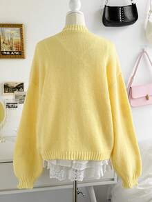 Soleia Women's Floral Pattern Casual Versatile Daily Wear Knit Cardigan,Going Out - Yellow - View 2
