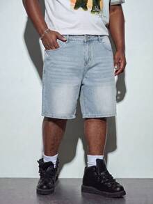 Modcrash Men's Light Wash Solid Loose Fit Plus Size Denim Shorts, Basic, Drawstring, Pocket, Summer, Lightweight, Breathable, Cool, Casual, Comfortable Gift For Father/ Husband - Light Wash - View 6