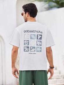 Mercer Haus Herren Grafik-Muster T-Shirt, Strandmode für den Sommer, locker geschnittenes Kurzarm T-Shirt - Weiss - Übersicht 6