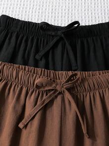 SHEIN 青少年女孩休閒百搭純色直筒長褲 - 咖啡棕 - 查看 4