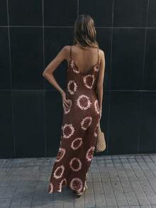 Nöista Brown Boho Print Maxi Dress, Perfect For Summer, Fall, Beach, Vacation And Casual Looks. - Purple - View 2