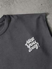 Manfinity Roghcode Men's Letter Print Crew Neck Casual Loose Fit Tank Top - Dark Grey - View 5
