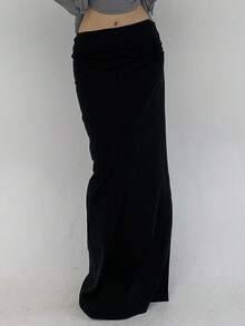 DAZY Women's Solid Color High Slit Skirt - Black - View 6