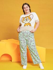 TOM & JERRY X SHEIN Plus Cartoon Pattern Knit Top - Multicolor - View 5