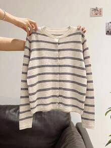 SHEIN LUNE 女款休閒法式教師節返校早午餐日常辦公商務穿搭外套 秋季米色針織上衣 早午餐米色秋季外出穿搭 - 彩色 - 查看 4