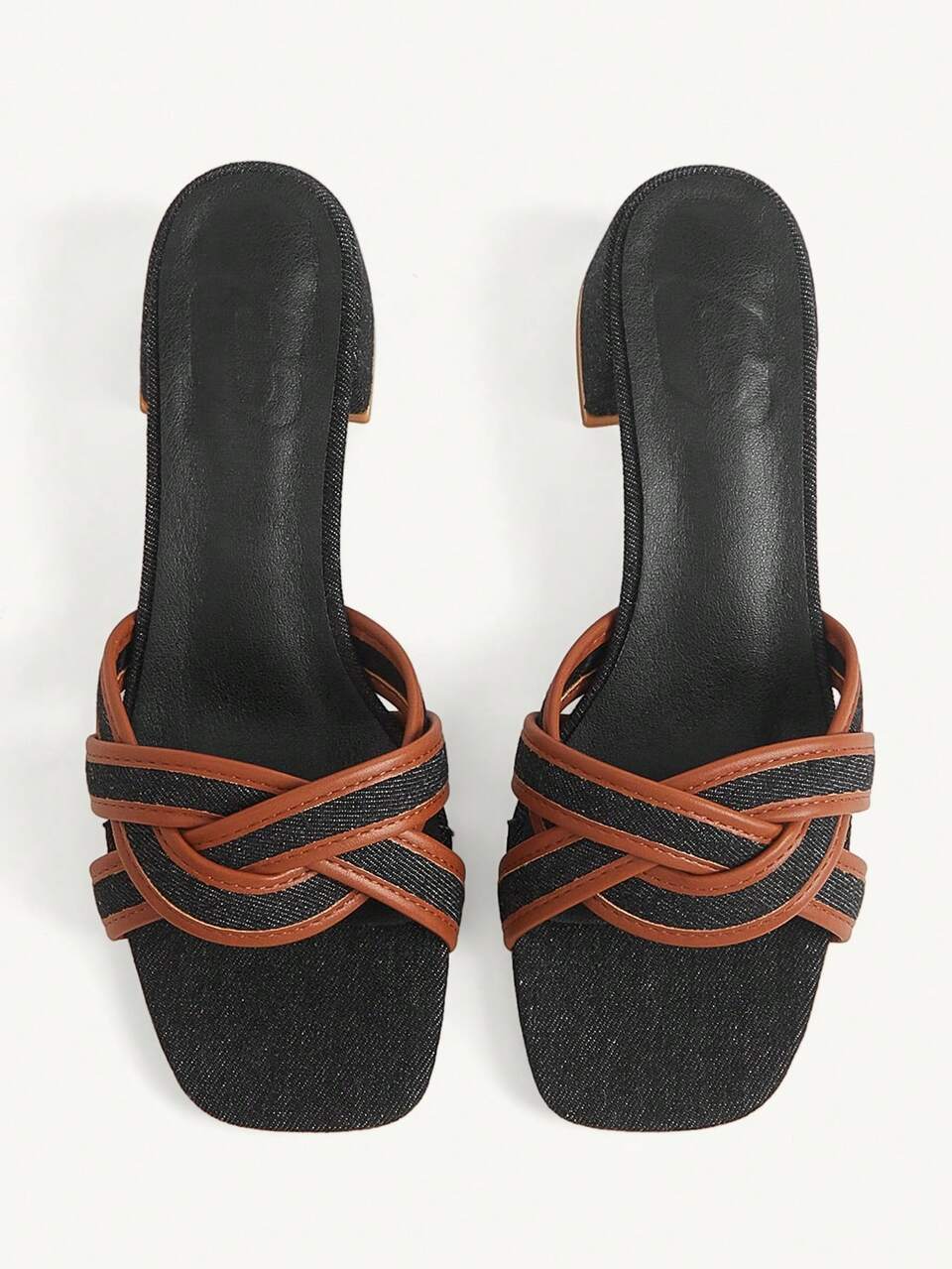 CUCCOO CHICEST Women's Summer Cross-Woven Design Square Toe Thick Heel Medium Heel Retro Style Canvas Black And Brown Contrasting Sandals Daily Commuting Shopping