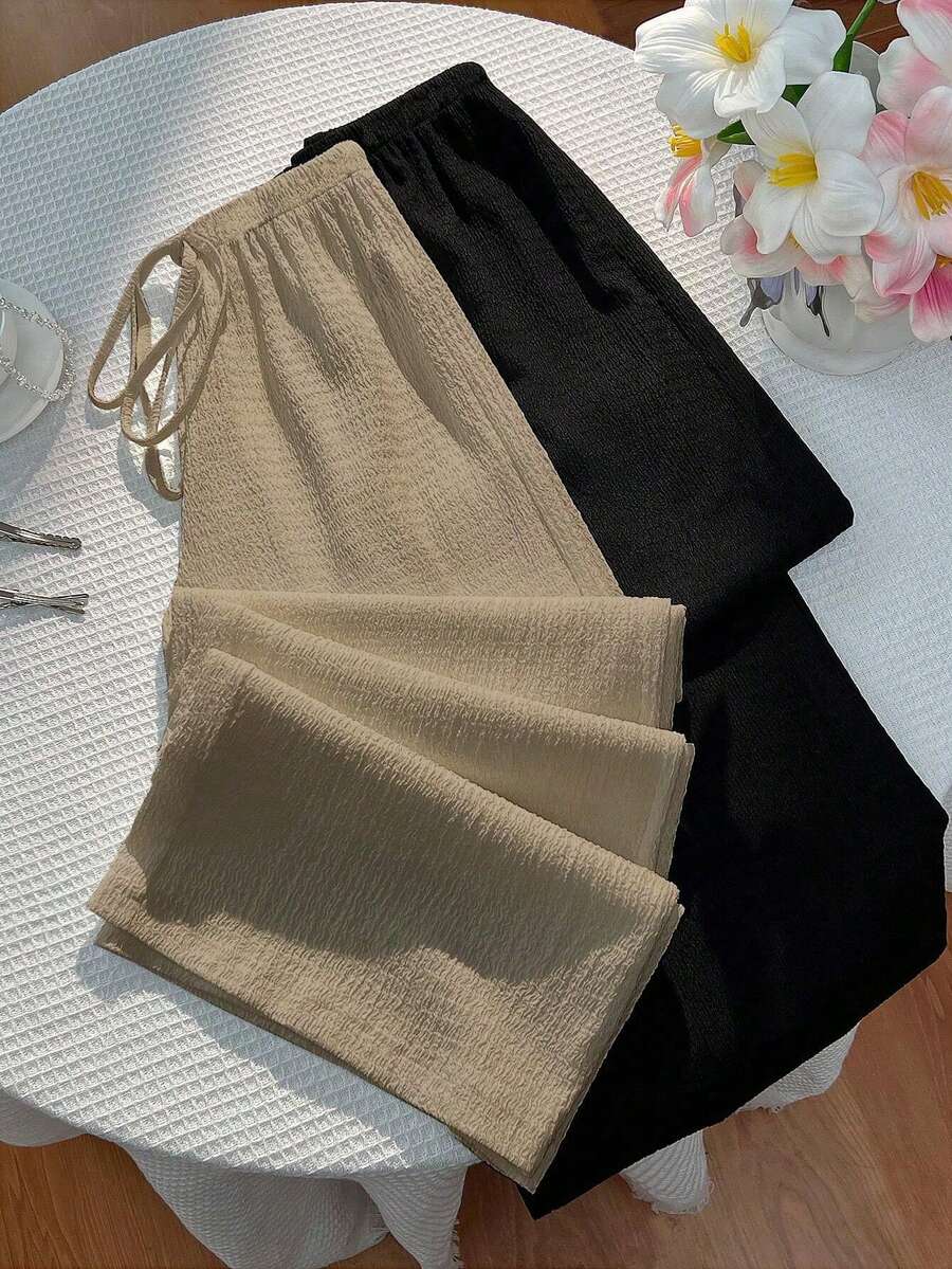 EMERY ROSE Minimalist Casual Commute Versatile Fashion Loose Straight Leg Plus Size Women's Long Pants, Suitable For Summer Wear Fall - Multicolor - View 1