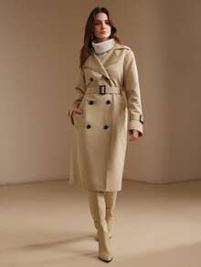 Anewsta British Style Waist-Cinching Tie-Front Slimming Trench Coat Jacket - Khaki - View 5
