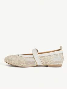 CUCCOO CHICEST Lace Mesh Mary Jane Shoes Women's Summer, Breathable Buckle Flats, Daily Commuting Dating Gentle Shoes - Apricot - View 4