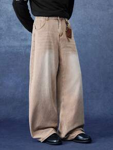PAVTROS Men's Casual Versatile Everyday Travel Denim Jeans With Pockets And Buttons - Camel - View 1