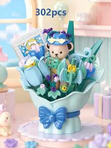 POKOJA LAND Cute Forever Flower Building Blocks Bouquet With Hidden Mini Teddy Bear, DIY Assembly Floral Brick Model, Tabletop Home Decor, Ideal Holiday Present For Girls & Lovers - Multicolor - View 5