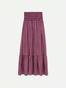 Nöista Bohemian Print Two Pieces Set With Pleated Midi Skirt. Summer, Fall, Resort, Casual Chic Style. - Red Violet - View 11