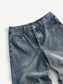 ROMWE MEN Jeans de corte holgado con patrón bordado para hombre - Azul - Ver 5