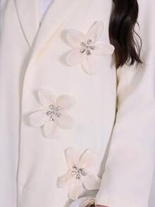 Al Najma Áo khoác cardigan kiểu blazer họa tiết hoa 3D màu kem, đơn giản, sang trọng, đa năng - Màu be - Xem 7